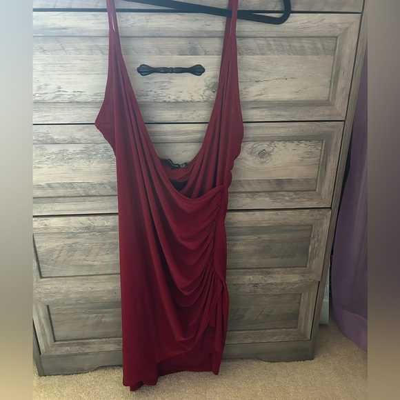 Mini Red Ruched Dress - Picture 2 of 3